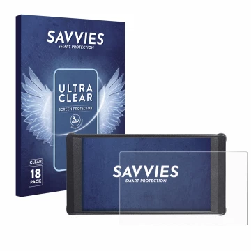 Vorderseite einer Produktverpackung mit dem Markenlogo Savvies. Daneben ist das Gerät Portkeys PT6 mit dem zugehörigen Display
