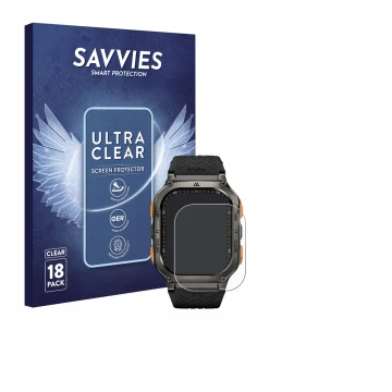 Vorderseite einer Produktverpackung mit dem Markenlogo Savvies. Daneben ist das Gerät Kospet Tank M3 Ultra mit dem zugehörigen