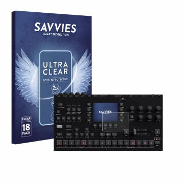 Vorderseite einer Produktverpackung mit dem Markenlogo Savvies. Daneben ist das Gerät Elektron Octatrack MKII mit dem zugehöri