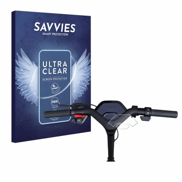 Vorderseite einer Produktverpackung mit dem Markenlogo Savvies. Daneben ist das Gerät Segway Ninebot P65D mit dem zugehörigen 