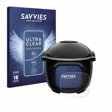 Vorderseite einer Produktverpackung mit dem Markenlogo Savvies. Daneben ist das Gerät Moulinex Cookeo Touch mit dem zugehörige