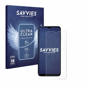 Vorderseite einer Produktverpackung mit dem Markenlogo Savvies. Daneben ist das Gerät Nokia G60 5G mit dem zugehörigen Display
