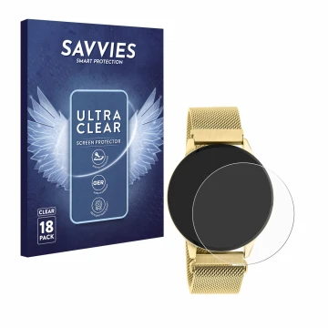 Vorderseite einer Produktverpackung mit dem Markenlogo Savvies. Daneben ist das Gerät Oozoo Q00121 mit dem zugehörigen Display