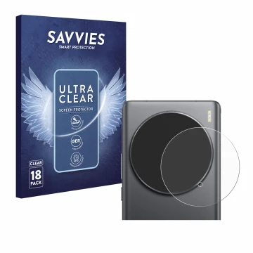 Vorderseite einer Produktverpackung mit dem Markenlogo Savvies. Daneben ist das Gerät Vivo X100 Ultra (NUR Kameraschutz) mit d