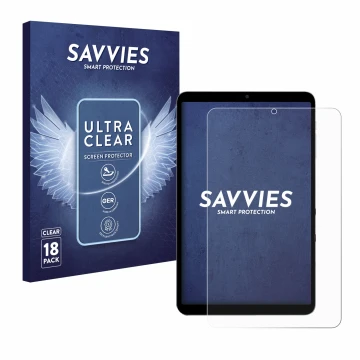 Vorderseite einer Produktverpackung mit dem Markenlogo Savvies. Daneben ist das Gerät Alldocube iPlay 60 mini Turbo mit dem zu