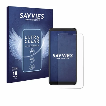 Vorderseite einer Produktverpackung mit dem Markenlogo Savvies. Daneben ist das Gerät TCL 403 mit dem zugehörigen Displayschut