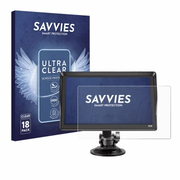 Vorderseite einer Produktverpackung mit dem Markenlogo Savvies. Daneben ist das Gerät Xgody X10 9