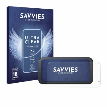 Vorderseite einer Produktverpackung mit dem Markenlogo Savvies. Daneben ist das Gerät Lamto Motorrad Carplay 6.25