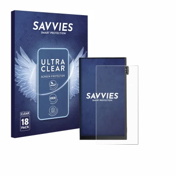Vorderseite einer Produktverpackung mit dem Markenlogo Savvies. Daneben ist das Gerät iBasso DX180 mit dem zugehörigen Display