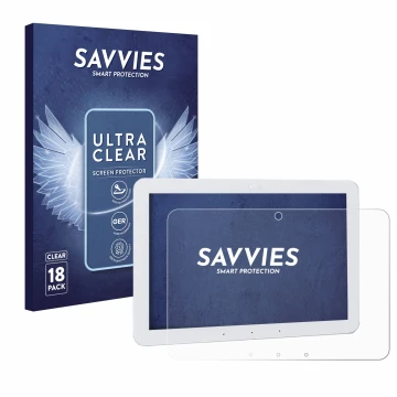 Vorderseite einer Produktverpackung mit dem Markenlogo Savvies. Daneben ist das Gerät Amazon Echo Hub 8