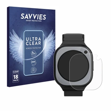 Vorderseite einer Produktverpackung mit dem Markenlogo Savvies. Daneben ist das Gerät Xplora X6Pro mit dem zugehörigen Display