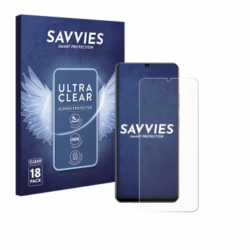 Vorderseite einer Produktverpackung mit dem Markenlogo Savvies. Daneben ist das Gerät realme Note 60 4G mit dem zugehörigen Di