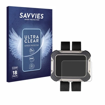Vorderseite einer Produktverpackung mit dem Markenlogo Savvies. Daneben ist das Gerät Apeks DSX mit dem zugehörigen Displaysch