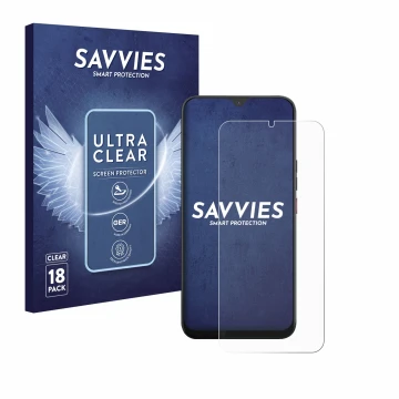 Vorderseite einer Produktverpackung mit dem Markenlogo Savvies. Daneben ist das Gerät Volla Phone 22 mit dem zugehörigen Displ