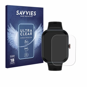 Vorderseite einer Produktverpackung mit dem Markenlogo Savvies. Daneben ist das Gerät Honor Choice Connected Watch mit dem zug