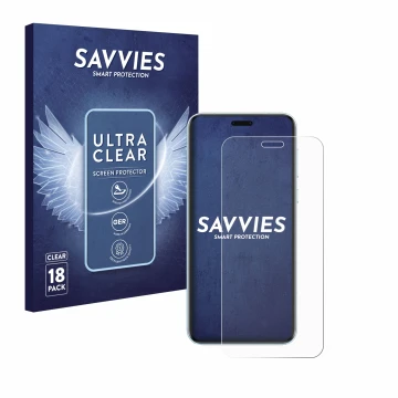 Vorderseite einer Produktverpackung mit dem Markenlogo Savvies. Daneben ist das Gerät Honor Magic 7 RSR mit dem zugehörigen Di