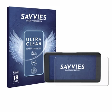 Vorderseite einer Produktverpackung mit dem Markenlogo Savvies. Daneben ist das Gerät BMW ConnectedRide Navigator Full Cover m
