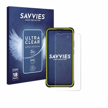 Vorderseite einer Produktverpackung mit dem Markenlogo Savvies. Daneben ist das Gerät Ulefone Armor X31 Pro 5G mit dem zugehör