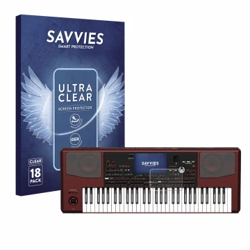 Vorderseite einer Produktverpackung mit dem Markenlogo Savvies. Daneben ist das Gerät KORG Pa700 mit dem zugehörigen Displaysc
