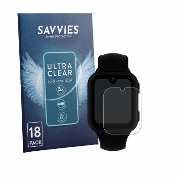 Vorderseite einer Produktverpackung mit dem Markenlogo Savvies. Daneben ist das Gerät Garett Kids Vibe 4G mit dem zugehörigen 