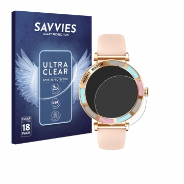 Vorderseite einer Produktverpackung mit dem Markenlogo Savvies. Daneben ist das Gerät Braidol Smartwatch 1.27