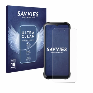 Vorderseite einer Produktverpackung mit dem Markenlogo Savvies. Daneben ist das Gerät Hotwav T7S mit dem zugehörigen Displaysc