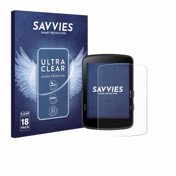 Vorderseite einer Produktverpackung mit dem Markenlogo Savvies. Daneben ist das Gerät Bryton Rider 17 mit dem zugehörigen Disp