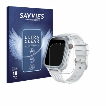 Vorderseite einer Produktverpackung mit dem Markenlogo Savvies. Daneben ist das Gerät DDIOYIUR Smartwatch mit dem zugehörigen 