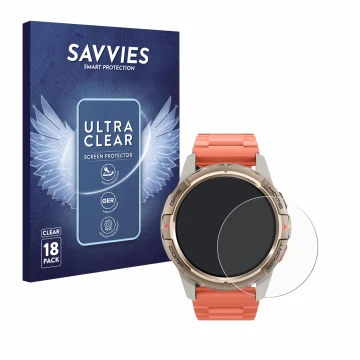 Vorderseite einer Produktverpackung mit dem Markenlogo Savvies. Daneben ist das Gerät Xiaomi Mibro GS Active mit dem zugehörig