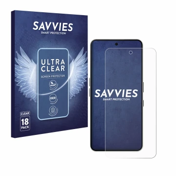 Vorderseite einer Produktverpackung mit dem Markenlogo Savvies. Daneben ist das Gerät Nothing Phone (3a) mit dem zugehörigen D