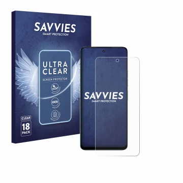 Vorderseite einer Produktverpackung mit dem Markenlogo Savvies. Daneben ist das Gerät Umidigi Note 100 5G mit dem zugehörigen 