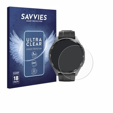 Vorderseite einer Produktverpackung mit dem Markenlogo Savvies. Daneben ist das Gerät Hama Smartwatch 7010 mit dem zugehörigen