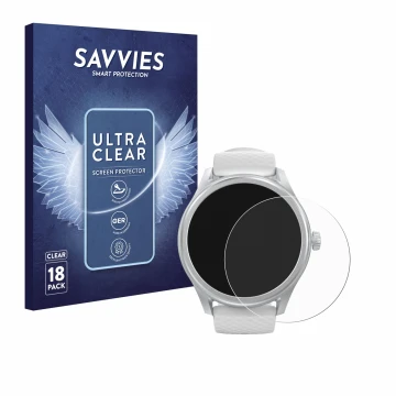 Vorderseite einer Produktverpackung mit dem Markenlogo Savvies. Daneben ist das Gerät Hama Smartwatch 5010 mit dem zugehörigen