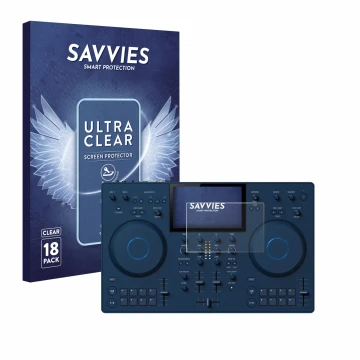 Vorderseite einer Produktverpackung mit dem Markenlogo Savvies. Daneben ist das Gerät AlphaTheta OMNIS-Duo (Jog) mit dem zugeh