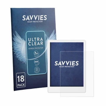 Vorderseite einer Produktverpackung mit dem Markenlogo Savvies. Daneben ist das Gerät Meebook M8 7.8