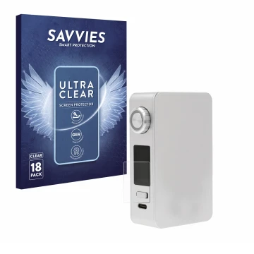 Vorderseite einer Produktverpackung mit dem Markenlogo Savvies. Daneben ist das Gerät Lost Vape Centaurus M200 mit dem zugehör