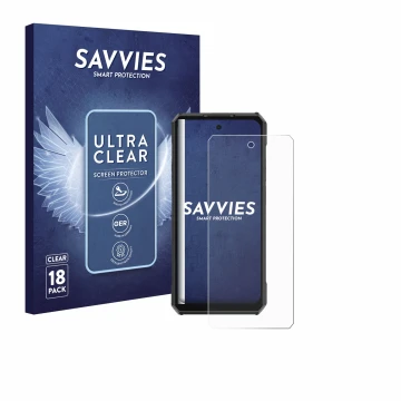 Vorderseite einer Produktverpackung mit dem Markenlogo Savvies. Daneben ist das Gerät Ulefone Armor 30 Pro mit dem zugehörigen