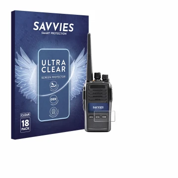 Vorderseite einer Produktverpackung mit dem Markenlogo Savvies. Daneben ist das Gerät Midland G18 Pro PMR mit dem zugehörigen 