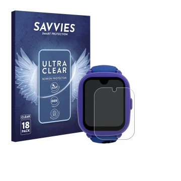 Vorderseite einer Produktverpackung mit dem Markenlogo Savvies. Daneben ist das Gerät SaveFamily Iconic Plus 2 4G mit dem zuge