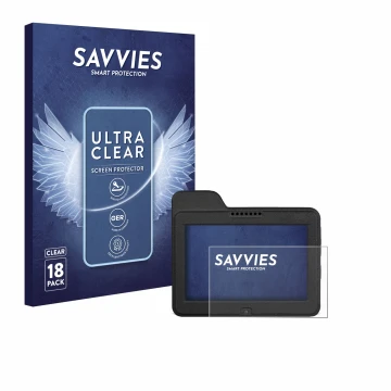Vorderseite einer Produktverpackung mit dem Markenlogo Savvies. Daneben ist das Gerät Naviter Omni mit dem zugehörigen Display