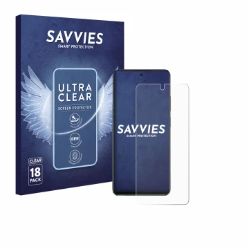 Vorderseite einer Produktverpackung mit dem Markenlogo Savvies. Daneben ist das Gerät Oppo A40 mit dem zugehörigen Displayschu