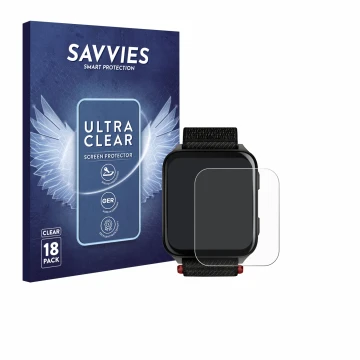 Vorderseite einer Produktverpackung mit dem Markenlogo Savvies. Daneben ist das Gerät Garmin Venu X1 mit dem zugehörigen Displ