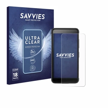 Vorderseite einer Produktverpackung mit dem Markenlogo Savvies. Daneben ist das Gerät SkyCaddie Pro 4X mit dem zugehörigen Dis