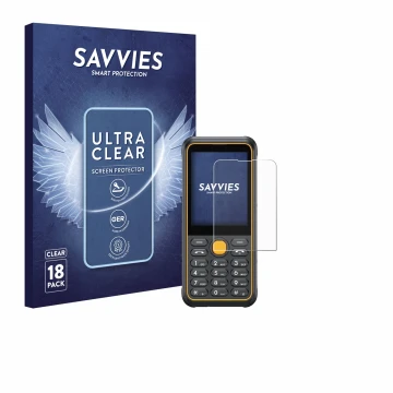 Vorderseite einer Produktverpackung mit dem Markenlogo Savvies. Daneben ist das Gerät Ulefone Armor Mini 4 mit dem zugehörigen