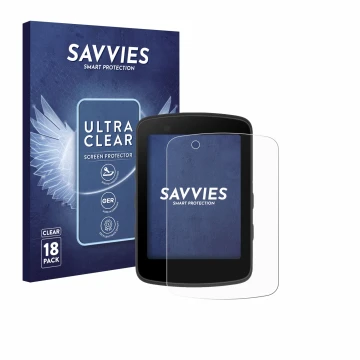 Vorderseite einer Produktverpackung mit dem Markenlogo Savvies. Daneben ist das Gerät Bryton Rider 650 mit dem zugehörigen Dis