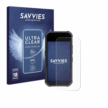 Vorderseite einer Produktverpackung mit dem Markenlogo Savvies. Daneben ist das Gerät SkyCaddie Pro 5X mit dem zugehörigen Dis