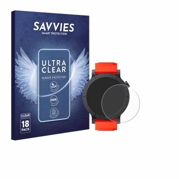 Vorderseite einer Produktverpackung mit dem Markenlogo Savvies. Daneben ist das Gerät Nothing CMF Watch 3 Pro mit dem zugehöri