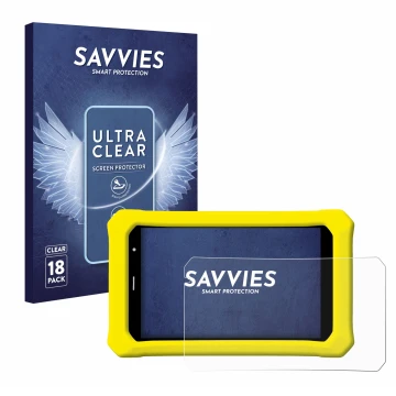 Vorderseite einer Produktverpackung mit dem Markenlogo Savvies. Daneben ist das Gerät Clementoni Clempad 8