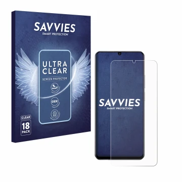 Vorderseite einer Produktverpackung mit dem Markenlogo Savvies. Daneben ist das Gerät realme Note 70T mit dem zugehörigen Disp