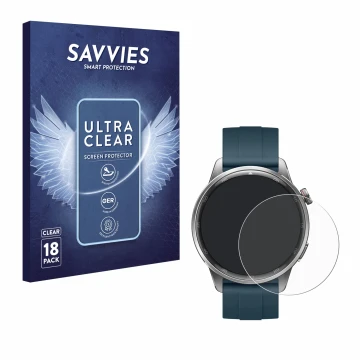 Vorderseite einer Produktverpackung mit dem Markenlogo Savvies. Daneben ist das Gerät realme Watch S2 mit dem zugehörigen Disp